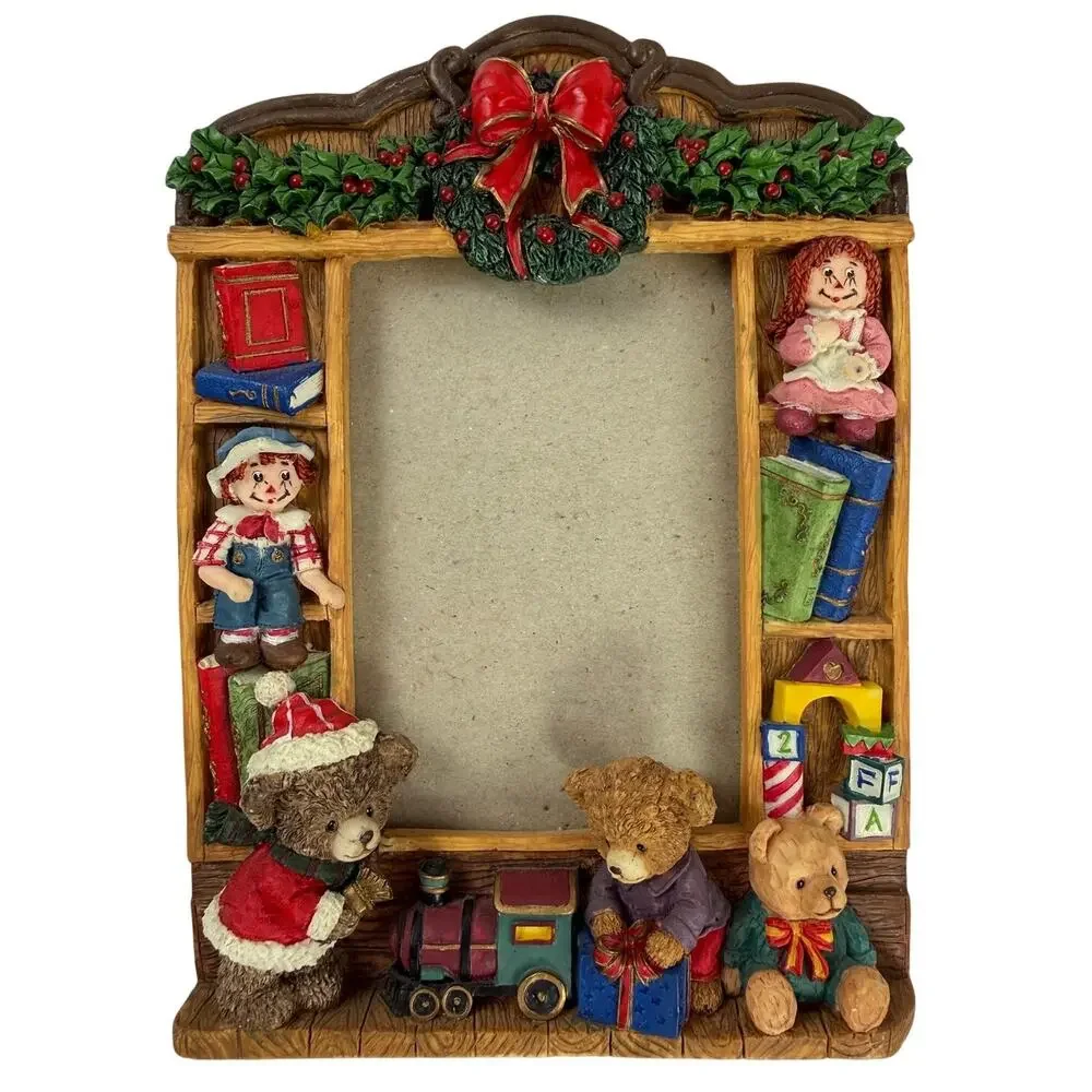 Vintage Christmas Teddy Bear Toy Shelf 3D Resin Photo Frame 3.5x5